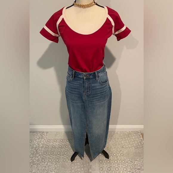 All-Year-Round Must-Have JEAN, DENIM SKIRT!High-Waist Front-Slit, Classic Skirt! - Picture 5 of 16